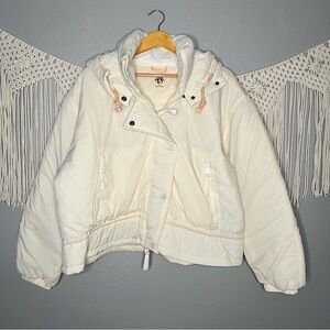 Free People Cream Puffer Jacket with Hood